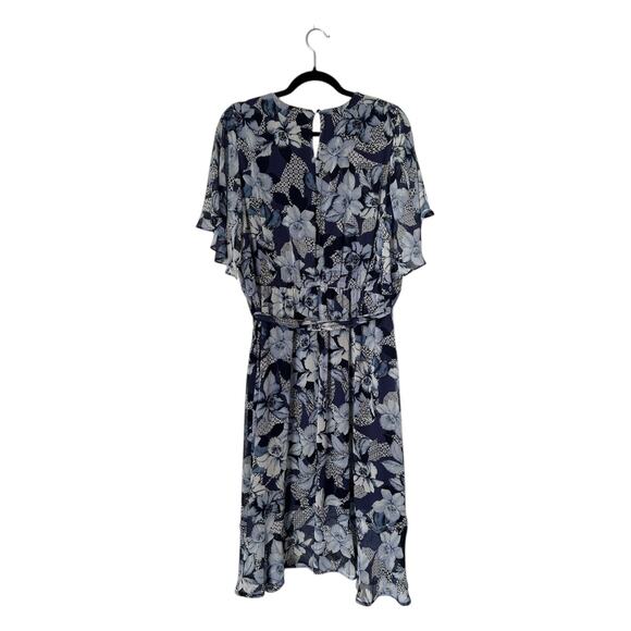 Lane Bryant Dress Size 14 Blue Floral Chiffon Faux Wrap Midi Flutter Sleeve - Picture 4 of 12